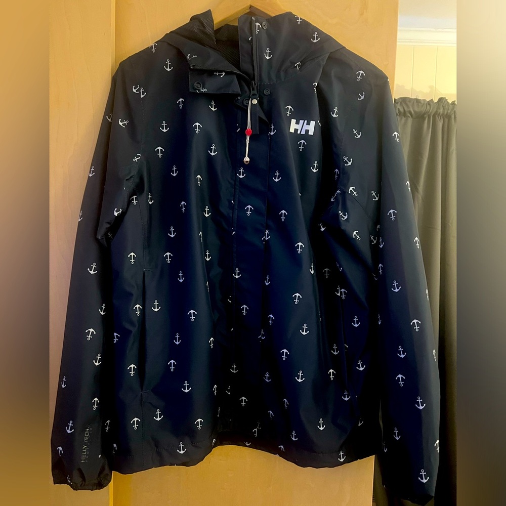 Helly Hansen Rain Jacket Navy Blue with Anchors size Large
